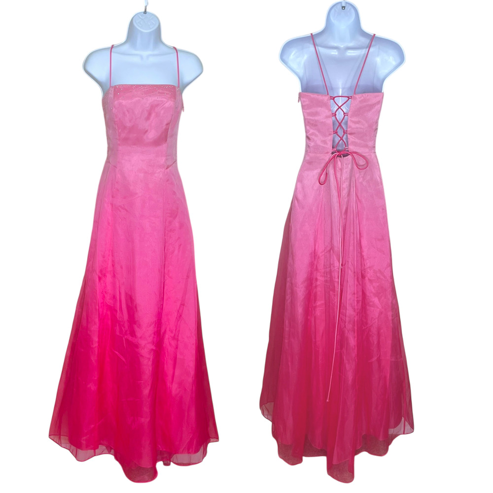 Vintage Jump Prom Dress 5/6 Maxi Gown Fairy 90s Y2K Corset Babydoll Pink Ombre